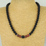 Men's Women Matte Black Onyx Red Jasper Stone Necklace 925 Sterling Silver Spacers Clasp DiyNotion Handmade NK167