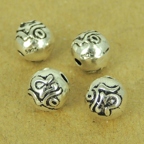 4 PCS 925 Stamp Sterling Silver Beads OM Buddhism Vintage Jewelry Making Wholesale Retail WSP468X4