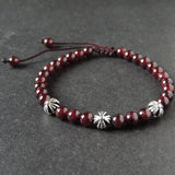 Men's Women Garnet Adjustable Braided Bracelet Tibetan Silver Cross Beads DiyNotion T287