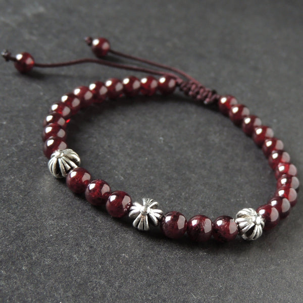 Men's Women Garnet Adjustable Braided Bracelet Tibetan Silver Cross Beads DiyNotion T287