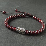 Men's Women Garnet Adjustable Braided Bracelet Tibetan Silver Elephant Bead DiyNotion T288
