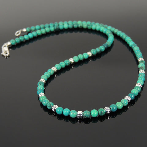 Men's Women 4mm Blue Turqouise 925 Sterling Silver Necklace Beads & Clasp DiyNotion Handmade NK140