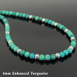 Men's Women 4mm Blue Turqouise 925 Sterling Silver Necklace Beads & Clasp DiyNotion Handmade NK140