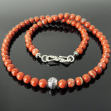 Men's Women Red Jasper Stone 925 Sterling Silver Necklace Beads & Clasp DiyNotion Handmade NK142