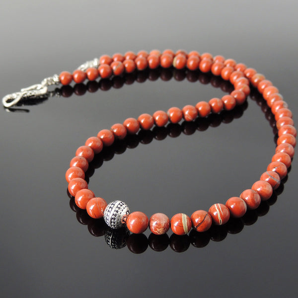 Men's Women Red Jasper Stone 925 Sterling Silver Necklace Beads & Clasp DiyNotion Handmade NK142