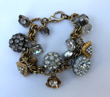 Rhinestone Button Charm Bracelet, Vintage Metal Rhinestone Buttons, Gold & Silver 7 3/4" Bracelet, Antique Buttons, Christmas Gift MRB286