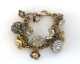 Rhinestone Button Charm Bracelet, Vintage Metal Rhinestone Buttons, Gold & Silver 7 3/4" Bracelet, Antique Buttons, Christmas Gift MRB286