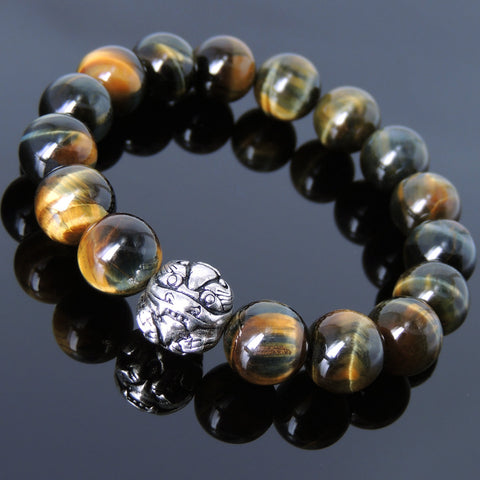 Men's Women Brown Blue Tiger Eye 925 Sterling Silver Bracelet Chinese Brave Troop Bead DiyNotion Handmade BR885