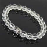 Men's Women White Crystal 925 Sterling Silver Bracelet Buddha Head Bead DiyNotion Handmade BR886