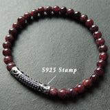 Men's Women Garnet Sterling Silver Bracelet Gemstone 925 Stamp Lucky Charm DiyNotion Handmade BR887