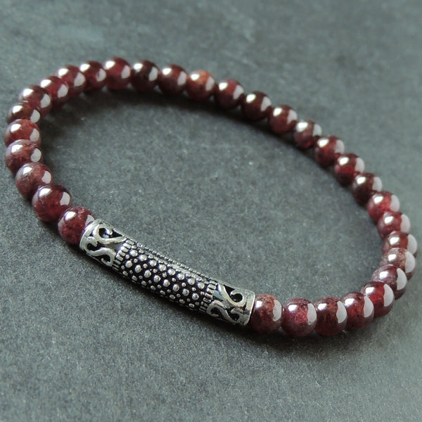 Men's Women Garnet Sterling Silver Bracelet Gemstone 925 Stamp Lucky Charm DiyNotion Handmade BR887