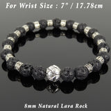 Men's Women Lava Rock Tibetan Silver Bracelet with Lotus Bead OM Spacers for Wrist Size 7" DiyNotion Handmade T296