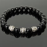 Men's Women Bright Black Onyx Tibetan Silver Bracelet OM Beads DiyNotion Handmade T297