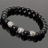 Men's Women Bright Black Onyx Tibetan Silver Bracelet OM Beads DiyNotion Handmade T297