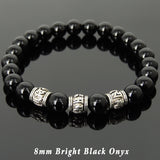 Men's Women Bright Black Onyx Tibetan Silver Bracelet OM Beads DiyNotion Handmade T297
