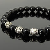Men's Women Bright Black Onyx Tibetan Silver Bracelet OM Beads DiyNotion Handmade T297