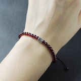 Men's Women AAA Garnet Adjustable Braided Bracelet 925 Sterling Silver Bead DiyNotion Handmade BR889