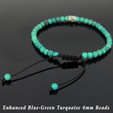 Men's Women Enhanced Turquoise Adjustable Braided Bracelet 925 Sterling Silver Bead DiyNotion BR890