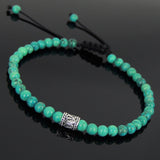 Men's Women Enhanced Turquoise Adjustable Braided Bracelet 925 Sterling Silver Bead DiyNotion BR890