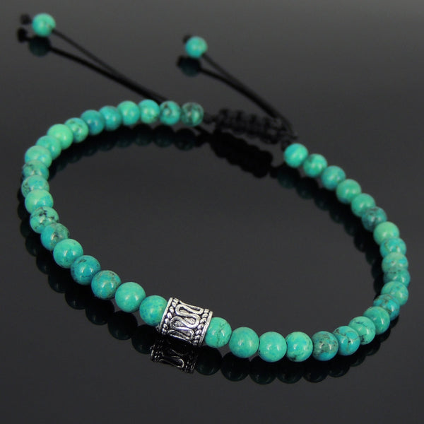 Men's Women Enhanced Turquoise Adjustable Braided Bracelet 925 Sterling Silver Bead DiyNotion BR890