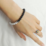 Men's Women White Howlite Lava Rock Adjustable Braided Bracelet 925 Sterling Silver Cross Spacers DiyNotion BR892