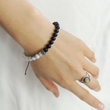 Men's Women White Howlite Matte Black Onyx Adjustable Braided Bracelet 925 Sterling Silver Cross Spacers DiyNotion BR893