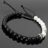 Men's Women White Howlite Matte Black Onyx Adjustable Braided Bracelet 925 Sterling Silver Cross Spacers DiyNotion BR893