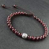 Men's Women Garnet Adjustable Braided Bracelet Tibetan Silver Round Bead DiyNotion T292