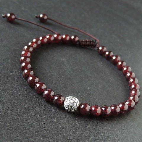Men's Women Garnet Adjustable Braided Bracelet Tibetan Silver Round Bead DiyNotion T292