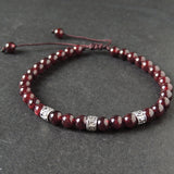Men's Women Garnet Adjustable Braided Bracelet Tibetan Silver OM Buddhism Spacers DiyNotion T294