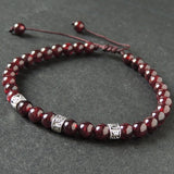 Men's Women Garnet Adjustable Braided Bracelet Tibetan Silver OM Buddhism Spacers DiyNotion T294
