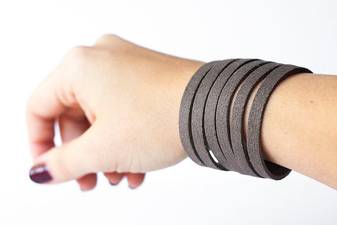 Leather Bracelet/Original Sliced Cuff/Gray Suede