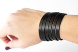 Leather Bracelet/Original Sliced Cuff/Black Raven
