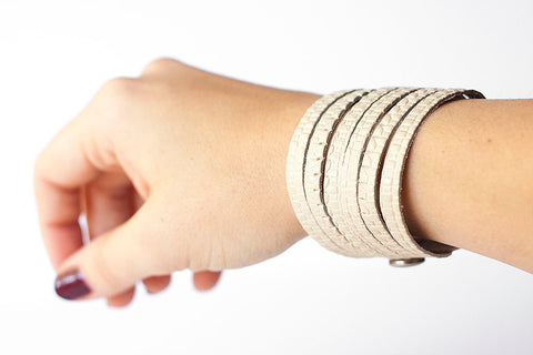 Leather Bracelet/Original Sliced Cuff/Woven Cream