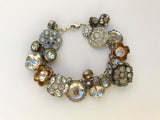 Vintage Rhinestone Button Charm Bracelet, Metal Rhinestone Buttons, Silver 7 1/4" Bracelet, Antique Button Bracelet, Christmas Gift MRB288