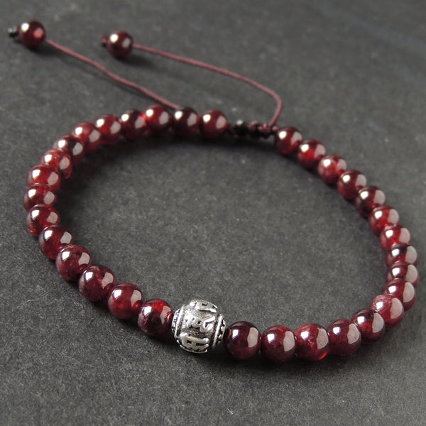 Men's Women Garnet Adjustable Braided Bracelet 925 Sterling Silver OM Bead DiyNotion BR1013