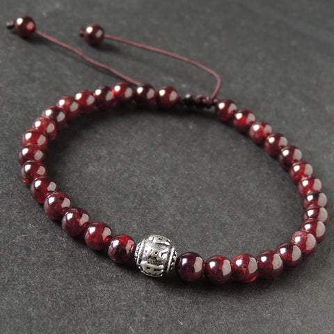 Men's Women Garnet Adjustable Braided Bracelet 925 Sterling Silver OM Bead DiyNotion BR1013
