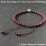 Men's Women Garnet Adjustable Braided Bracelet 925 Sterling Silver OM Bead DiyNotion BR1013