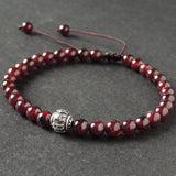 Men's Women Garnet Adjustable Braided Bracelet 925 Sterling Silver OM Bead DiyNotion BR1013