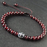 Men's Women Garnet Adjustable Braided Bracelet 925 Sterling Silver Cross Bead DiyNotion BR1014