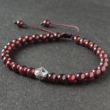 Men's Women Garnet Adjustable Braided Bracelet 925 Sterling Silver Cross Bead DiyNotion BR1014