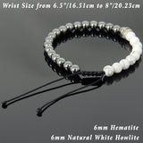 Men's Women White Howlite Hematite Adjustable Braided Bracelet 925 Sterling Silver Cross Spacers DiyNotion BR895