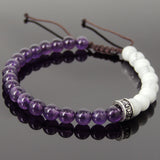 Men's Women White Howlite Amethyst Adjustable Braided Bracelet 925 Sterling Silver Cross Spacers DiyNotion BR896