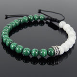 Men's Women White Howlite Malachite Adjustable Braided Bracelet 925 Sterling Silver Cross Spacers DiyNotion BR898