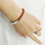 Men's Women White Howlite Red Jasper Stone Adjustable Braided Bracelet 925 Sterling Silver Cross Spacers DiyNotion BR900
