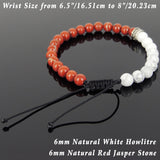 Men's Women White Howlite Red Jasper Stone Adjustable Braided Bracelet 925 Sterling Silver Cross Spacers DiyNotion BR900