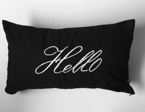 Hello pillows, Porch pillows, housewarming gift, 12x20 Lumbar Pillows, Patio Pillows, Black outdoor pillows, Monogram Outdoor