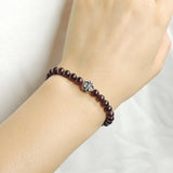 Men's Women Garnet Adjustable Braided Bracelet 925 Sterling Silver Fleur de Lis Bead DiyNotion BR1017