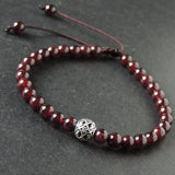 Men's Women Garnet Adjustable Braided Bracelet 925 Sterling Silver Celtic Bead DiyNotion BR1018