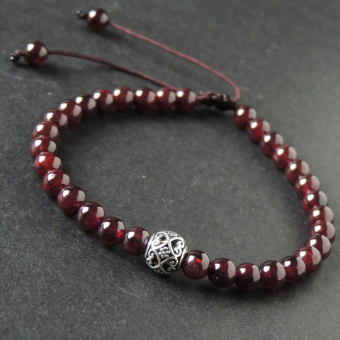 Men's Women Garnet Adjustable Braided Bracelet 925 Sterling Silver Celtic Bead DiyNotion BR1018